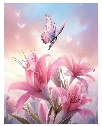 DCIDBEI Pintura de diamante grande con diseño de lirio rosa, 40 x 50 cm, para adultos, lirio, para adultos, flores, lirio, pintura por números, flores, lirio, rosa, naturaleza, amor eterno, flores