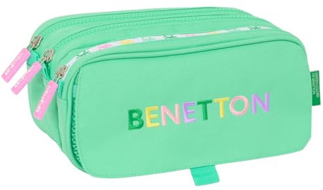 safta Benetton Mint Federmäppchen mit 3 Fächern, für Kinder, ideal für Kinder im Schulalter, bequem und vielseitig, Qualität und Widerstandsfähigkeit, 21,5 x 8 x 10 cm, Mintgrün, Pastell, M, Casual