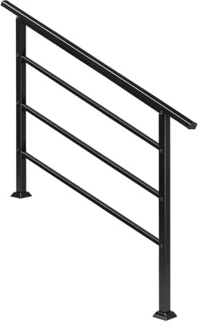 Outopee Adjustable Outdoor Handrail, Wrought Iron Exterior Handrail, Fit 1 to 4 Steps Stair Railing, Transitional Handrail with Installation Kit for Stairs, Garden, House Entrance, Backyard & Balcony