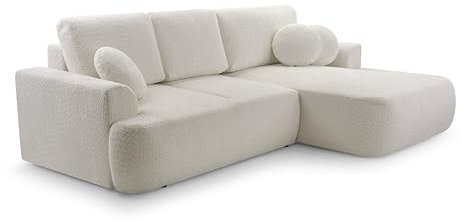 FurniShop24 Ecksofa mit Schlaffunktion und praktischem Bettkasten - Gepolstertes Schlafsofa 260x168 cm mit Weichen Kissen, Eckcouch Velo Beige