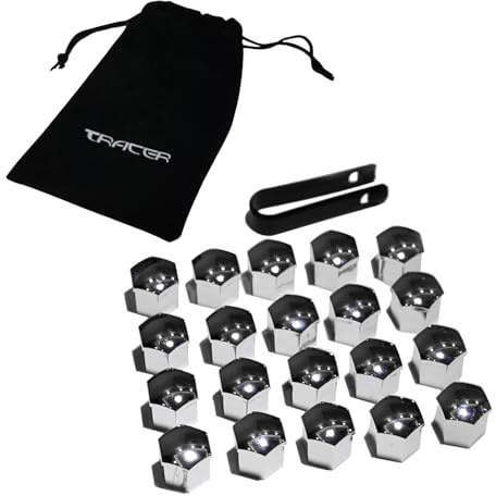 TRACER Radschrauben Radmuttern Abdeckkappen - 20x Radschraubenkappen 19 mm Silber - Radmutternkappen - UNIVERSAL Kunstsoff Kappen Abdeckungen