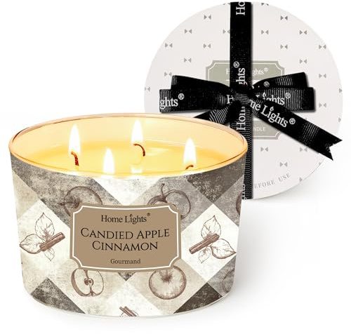 Home Lights Duftkerzen im glas 510g Soja Kerzen 4-Wick Kerzengläser Aromatherapie, Rauchfrei, 50h vollverbrannte Duftkerze Kandierter Apfelzimt