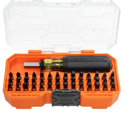 Klein Tools 33803 ProFlex 42-Bit Schlagschrauber-Bit-Set mit modularem Koffer, S2-Stahl, magnetisch, verstellbarer Schraubendreher