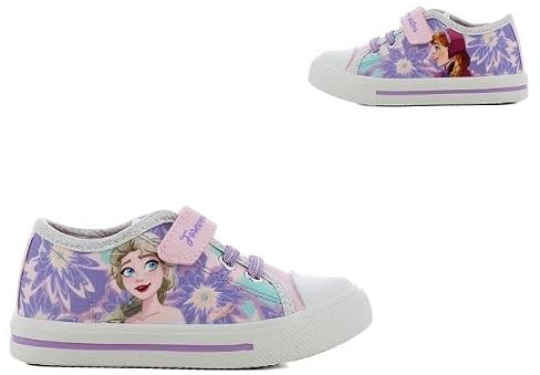 Disney Frozen Mädchen Sneaker, Lila Canvas mit Blumenmuster, Klettverschluss, Glitzer-Details (Blau, EU Schuhgrößensystem, Kleinkind, Herren, Numerisch, M, 29)