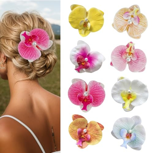 8pcs Hawaiian Flower Hair Clips for Women,Butterfly Orchid Hair Clips Fake Flower for thin thick hair Clips for Wedding Bridal Beach Party
