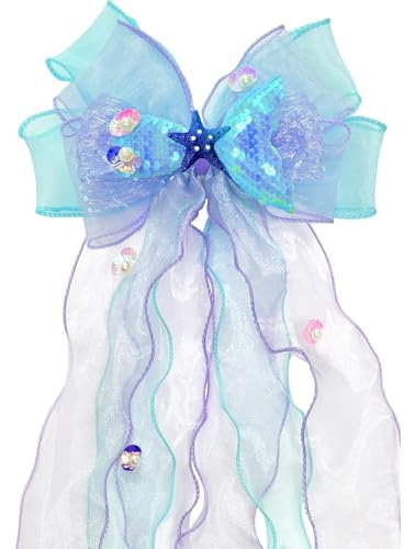 Meerjungfrau Schultütenschleife, Schultüte Schleife mit Geschenkband, Schulanfang Einschulung Deko, Fertig Gebunden Geschenkschleife für Mädchen Junge, Dekoschleifen für Geschenke Tüten Zuckertüten