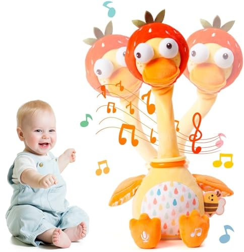 Plüsch sprechend singen Tanzt musikalische Erdbeer -Entenspielzeug, genau wie Cactus Toy, Musik, die interaktive Spielzeug -sensorische Spielzeuggeschenke für Mädchen Jungen nachahmt