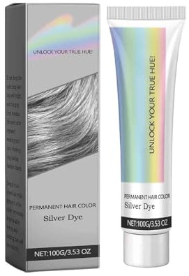 2-In-1 Natürliches Essenzextrakt-Silber-Haarfärbemittel, Silver Metallic Hair Dye, Silver Gray Natural Hair Dye Cream, Leichtes Färben und Entfärben, Haarschonend, Permanente Haarfarbe (1)