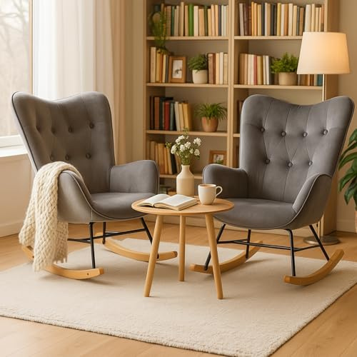 MEUBLE COSY Schaukelstuhl 2er Set, Bequemer Relaxsessel, Schaukelsessel für Wohnzimmer aus Samt mit Holz und Metallfüßen