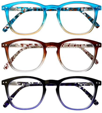 COJWIS Lesebrille 3er Pack Herren Damen Brille Runder Rahmen Blaulichtfilter Federscharnier Leser Schwarz/Schildpat Brillen (Blau Braun Schwarz, 0.50, x)