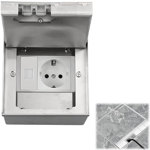 Boîte de Prise Encastrée au Sol Intégrée, Prise de Courant 16A 4000W | en Acier Inoxydable avec Port , Prise Extérieure Étanche Versenkable pour Bureaux, Hôtels, Écoles (1 Prise)