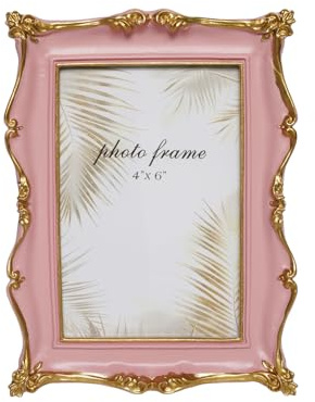 LIMOR Vintage Tabletop Picture Frame Collection, Retro - Style Ornate Frames with Glass Front, Designed for Tabletop Display, Charming Home Decor (Pink, 4X6)
