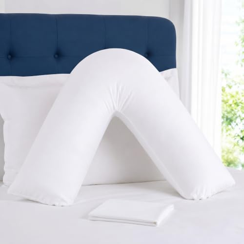 ELITLUX Premium V Pillow with Pillowcase – Supportive Maternity & Pregnancy V Shaped Pillows for Neck, Shoulder and Back Pain Relief – Machine Washable (White - 75cmx35cm)