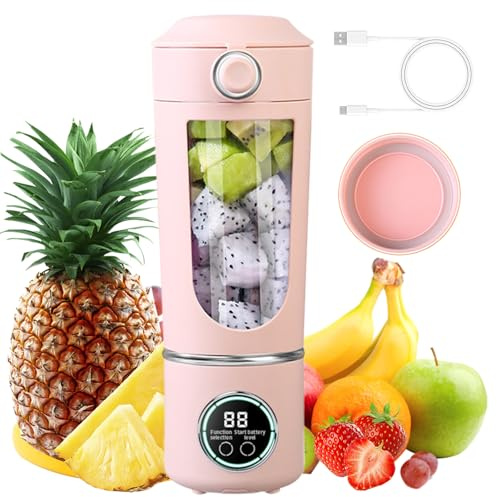 Klein Tragbarer Mixer, 700ml Maker to Go Mini-Standmixer Portable Blender mit 12-Klingen Edelstahl und Digitalanzeige, USB Aufladbarer kleiner Entsafter für Smoothies Shakes - Reise Büro Sport (Rosa)