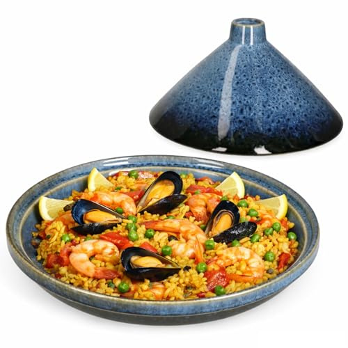 MamboCat Tajine aus Steingut blau-schwarz I orientalische Schmorform mit Deckel I mediterrane Servier- & Ofenform Schmorgerichte I Schale mit Deckel