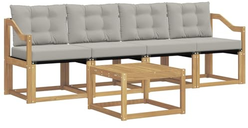 vidaXL Outdoor-Sofagarnitur mit Kissen 5 pcs Weiß und Hellgrau, Garten Sofaset, modernes Wohnmöbel, entspannende Couch für Terrasse und Außenbereich