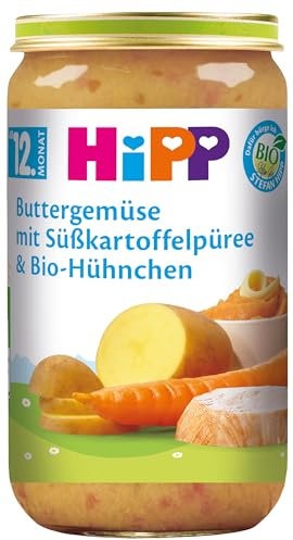 HiPP Buttergemüse mit Süßkartoffelpüree und Bio-Hühnchen, 6er Pack (6 x 250 g)