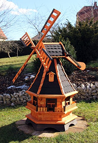 Moulins à vent, moulin à vent Type bois avec girouette 18et éclairage solaire LED Grand noir