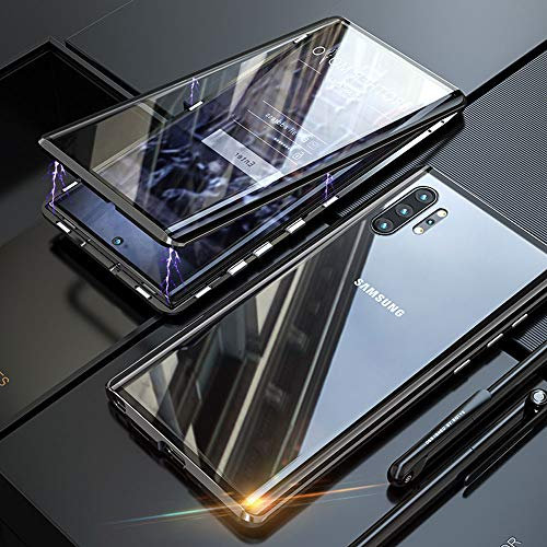 Kompatibel Hülle Samsung Galaxy Note 10 Plus/Note 10+ Magnetische Handyhülle Stark Magnetische Adsorption Technologie Metallrahmen 360 Grad Vorne hinten Gehärtetes Glas Schutzhülle - schwarz