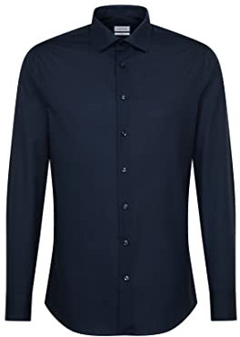Seidensticker Herren Business Hemd Slim Fit Bügelfrei Kent Langarm Shirt, Dunkelblau, 42 EU