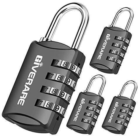 GIVERARE 4 candados de combinación, 4 dígitos, sin llave, reajustable para equipaje, para mochila, gimnasio, escuela y taquilla de empleados, bloqueo de viaje resistente a la intemperie para valla,