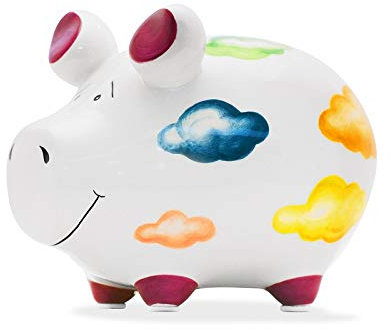 KCG Sparschwein Wolkenkuckucksheim bunte Wolken Spardose aus Keramik mit Gummi-Verschluss Kleinschwein 12,5 x 9 x 9 cm