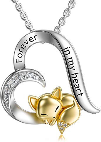 LONAGO 925 Sterling Silber Fuchs Halskette für Immer in Meinem Herzen Niedliche Fuchs Anhänger Halskette für Frauen