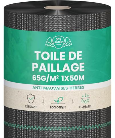 SKYLANTERN Toile de Paillage 65g/m² - Geotextile Anti Repousse 50Mx1M pour Jardin Potager - Bache Anti Mauvaises Herbes 65g pour Potager