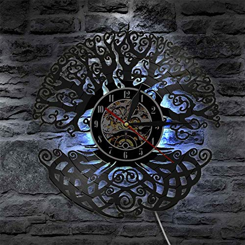 ELD Dia 30cm Baum des Lebens Wanduhr Wandkunst Vintage Vinyl Schallplatte Uhr Baum Wanddekoration Magic Tree Home Decor 3D LED Nachtlicht Geschenk 7 Farben Wechselbare Wandleuchten Uhren