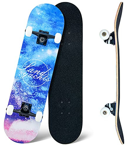 Skateboard, 31 x 8 Zoll komplettes Skateboard,8-lagiges Ahornholz, ABEC-11 Kugellager und 95A Rollen,Standard-Skateboards für Kinder, Jugendliche, Erwachsene, Anfänger