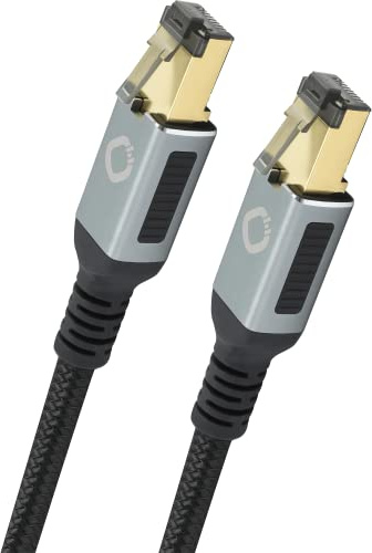 OEHLBACH Stream Primus - State of The Art - High End CAT 8.1 Streaming Netzwerkkabel 40 Gbits RJ45 3-Fach Schirmung Gewebemantel Twisted Pair - SPOFC Kupfer - 1m