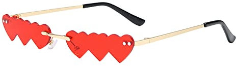 XXblack Modische Sonnenbrille Mode Punk Herz Randlos Sonnenbrille Frauen Luxus Rahmenlose Feuerbrille Einzigartige Retro Tränen Form Brille Männer Vintage Brille(Red,Einheitsgröße)