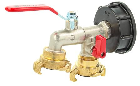 tecuro Doppel Kugelauslaufventil mit Schnellkupplung und IBC Adapter Grobgewinde S60 x 6