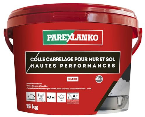 Parexlanko - Colle en pâte améliorée - Colle Carrelage Pour Mur et Sol Hautes Performances - Blanc - Prêt à l’emploi - Résiste à l’humidité - 15kg