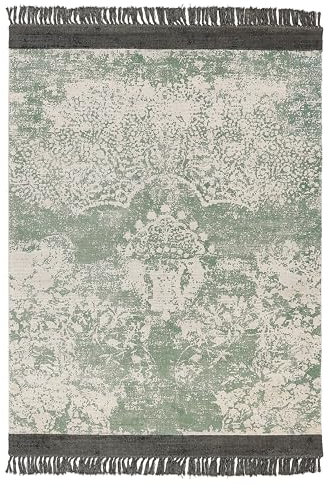 Beliani Teppich Viskose grün/beige orientalisches Muster 140 x 200 cm mit Fransen Akarsu