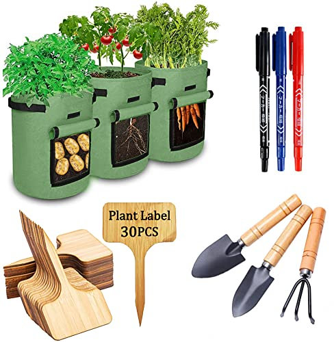 Baymate 3 PCS 15 Gallonen Pflanzsack Kartoffel + Gartenwerkzeug Set + 30 Hölz Pflanzenschilder + 3 Marker
