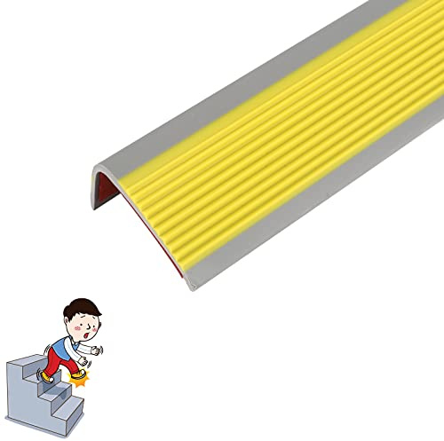 Treppenkantenprofil Selbstklebend 50x25mm, 100cm PVC Treppenkantenprofil, Selbstklebend Winkelprofil Anti-Rutsch Treppenkante (Yellow)
