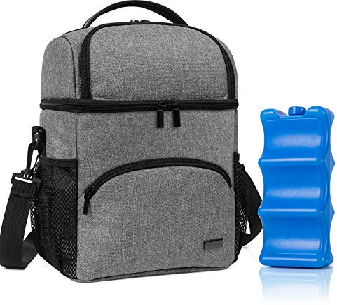 Teamoy Sac Isotherme Double Couche pour Lait Maternel avec Sac de Glace, Sac Isotherme de Voyage pour biberon jusqu'à 6 Grandes Bouteilles de 9 onces, Gris