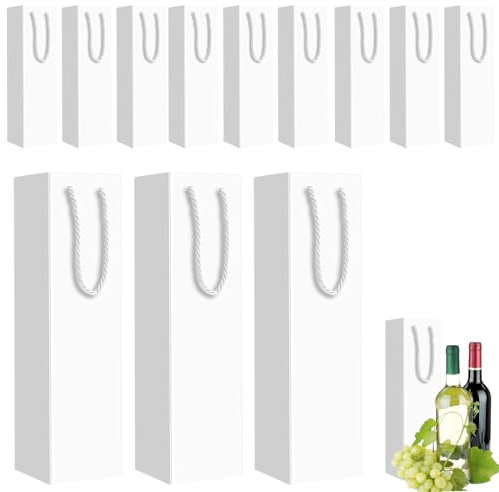 Kraft Paper Wine Bottle Bags with Strong Rope Handles,12 Pack White Bottle Bags for Wine,Whiskey,Champagne,Reusable Wine Tote Bag Single Wine Bottle Gift Bags for Christmas Wedding Birthday Party