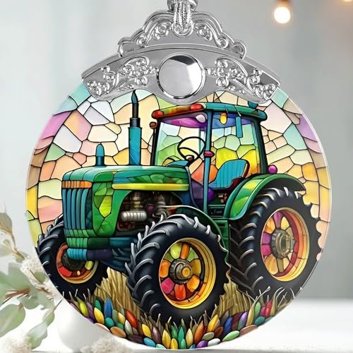 Jocidea Weihnachtsdekoration, Traktor-Weihnachtsdekoration, Traktor-Ornamente für Weihnachtsbaum, Buntglas-Ornament, Traktor-Geschenke, Urlaubsdekorationen und Weihnachtsgeschenkideen