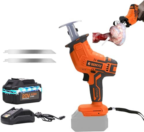 48VF Electric Bone Saw for Meat with 225mm Length Blade*2/4.0 ah Battery - Commercial Stainless Steel Lithium Battery Bone Saw, Meat and Bone Cutting Tool