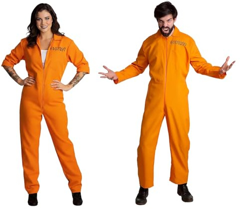 Maskworld Häftling Kostüm mit Nummer - Gefängnis-Insasse, Sträfling Overall orange - Größe: XL - Verkleidung für Karneval, Halloween