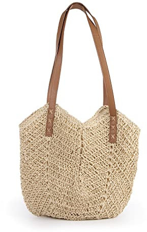Jywmsc Femmes Grand Sac de Paille Sac de Plage D'été Sac à Main Souple Fourre-tout Sac E'épaule en Rotin pour Les Vacances