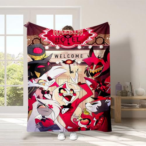 Jilijia Hazbin Hoteldecke, Alastor Angel Dust/Charlie Morningstar/Vaggie, weich, gemütlich, warm, Überwurf, Nickerchen, Decke, 3D-Druck, Cartoon-Fleece-Überwurf, Flanell, Anime-Decke für Couch und