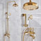 Goldfarbenes Duschsystem mit 20,3 cm Regenduschkopf und Handbrause, Wandmontage, Badewannenmischbatterie für Badewanne, C-Stil, goldfarbenes Duscharmatur-Set