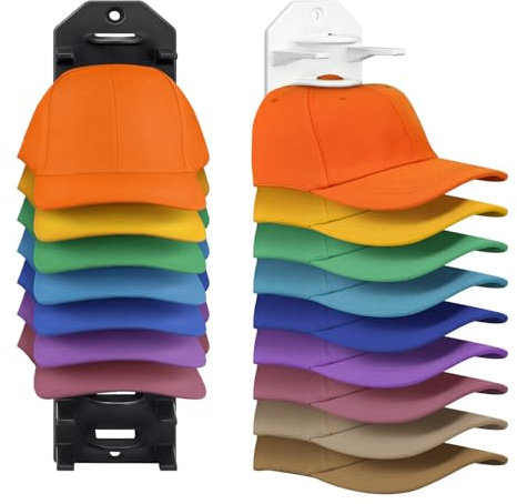 2 Pack Hat Rack for Baseball Caps, Adhesive Hat Organizer for Wall Hold Up to 20 Hats, Wall Mounted Hat Display Storage Holder Caps Hanger for Door Closet