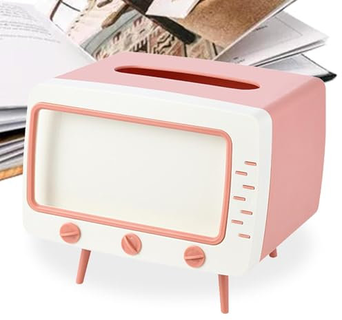 Scatola per TV con supporto per telefono - Dispenser per TV retrò | Scatola porta vintage con porta smartphone per scrivania bagno camera da letto