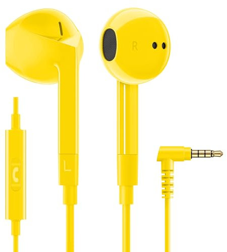 LUDOS FEROX Kopfhörer In Ear Kopfhörer mit Kabel und Mikrofon, 5 Jahre Garantie, In Ear Ohrhörer, 3,5 mm Klinkenstecker Earbuds, Satte Bässe Earphones, Headphones für iPhone, iPad, Samsung - Gelb