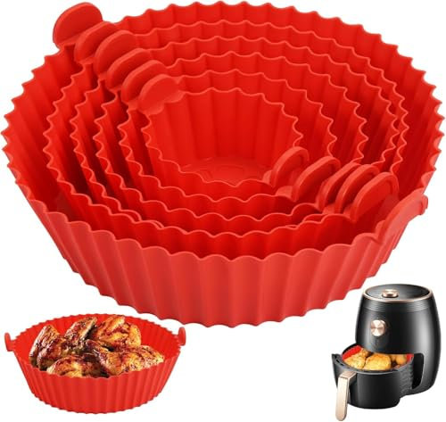 Rairsky 6 Pcs Air Fryer Liners Silicone Round,6 Size Reusable Silicone Liners for Air Fryers,Airfryer Accessories Trays,Heat Resistant Pot,Replacement for Disposable Parchment Paper Liner