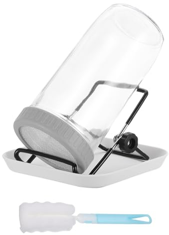 QUARKZMAN Sprossenglas Set - 1 Stück 730ml Keimglas Inkl. Halterung, Tablett – Für Sprossen, Kresse & Microgreens - Grau